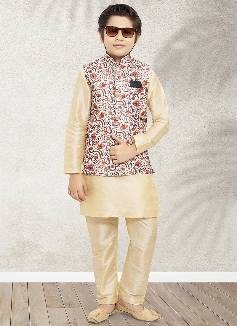 White Soft Silk Kurta Pajama With Jacket 251173