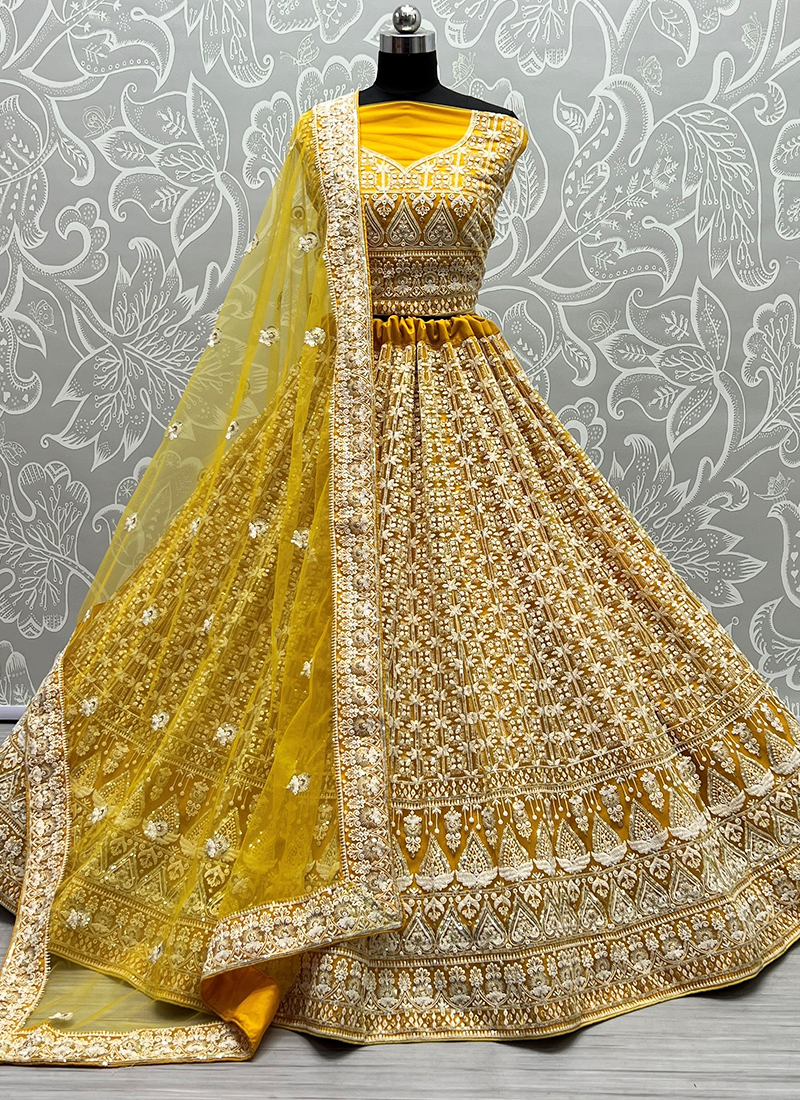 Rani-Yellow Color Wedding Wear Designer Semi-Stitched Lehenga Choli ::  ANOKHI FASHION