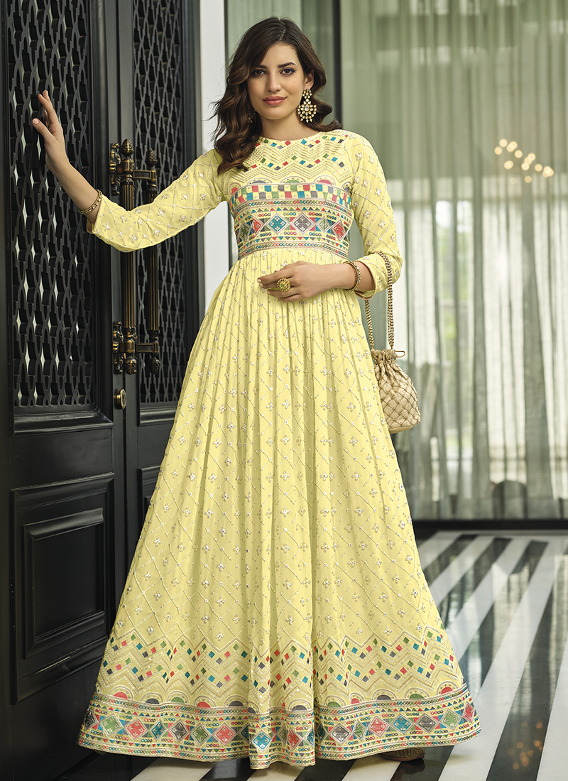 Milky White Lucknowi Embroidered Georgette Anarkali Suit