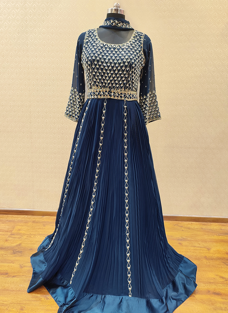 Poonam Designer Zil Mil Rayon Gown with Embroidery Work, Design PZM #3 -  DesiGifts LLC