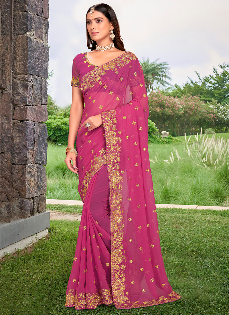 Party Wear Georgette Sequence Work Saree For Women's - Red-iangel.vn