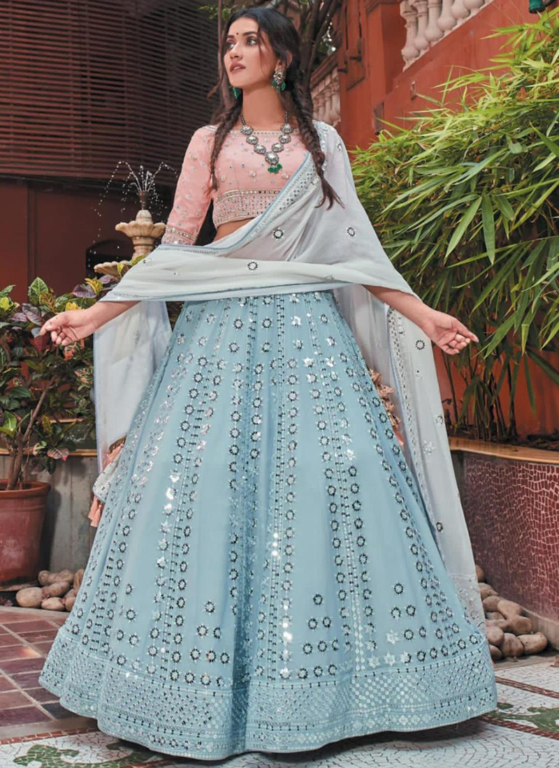 Buy Sky Blue And Black Gorgeous Heavy Designer Wedding Wear Lehenga Choli | Wedding  Lehenga Choli