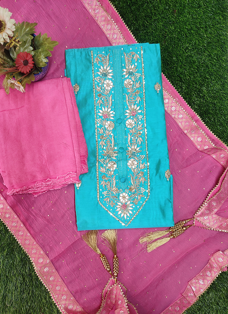 chanderi silk dress material wholesale online shopping Buy Yellow Chanderi silk unstitched dress material with a shaded floral dupatta at Rs. 800 online from Royal Export Color Set Matching Dress Material Wholesale : RE9705-Yellow
