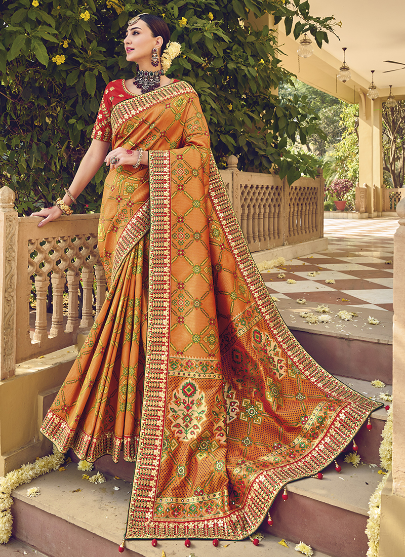 SF-Orange color Kanjivaram Silk saree