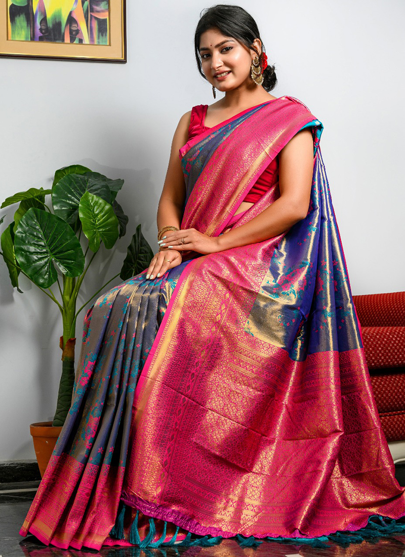 Traditional blue silk saree online at affordable rate – Joshindia