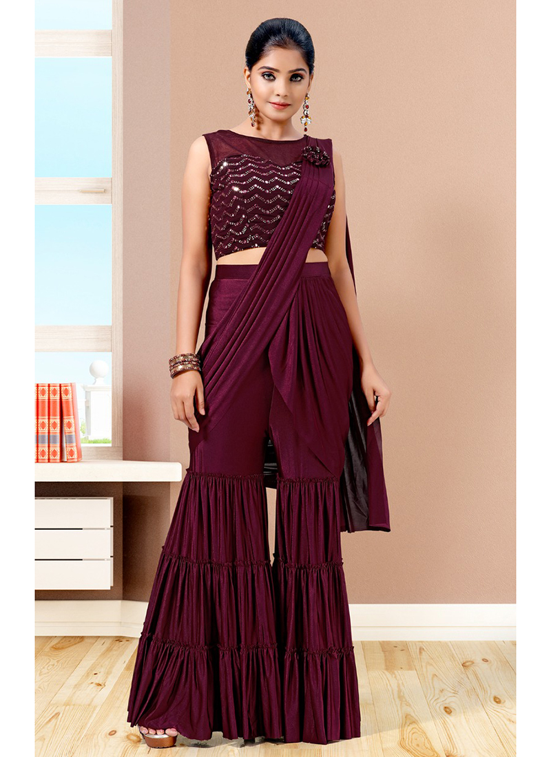 Color options Georgette Ready to o wear palazzo saree at Rs 1450 in Delhi