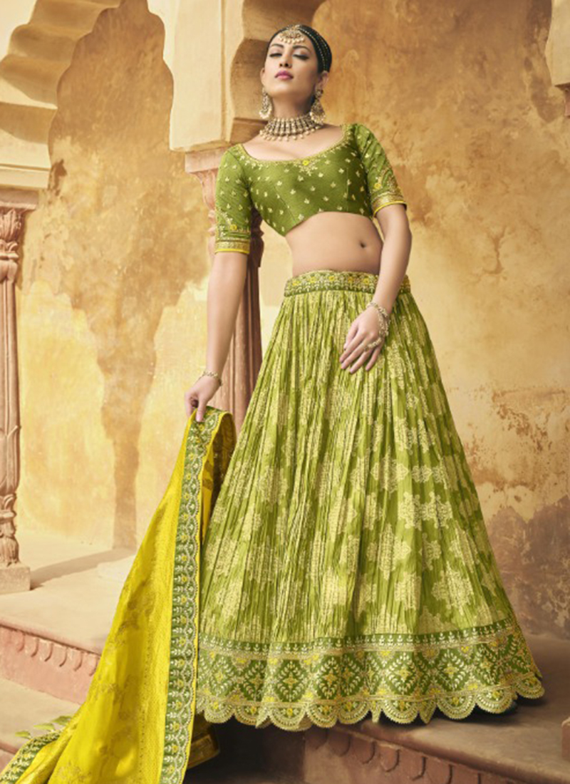 Buy Bridal Lehenga Choli - Heavy Viscose Mehndi Green Lehenga Choli –  Empress Clothing