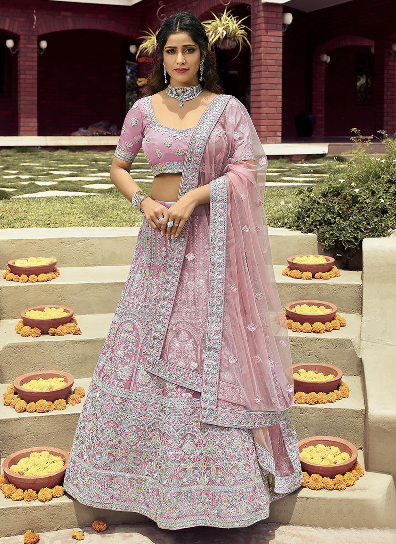 Embroidered Soft Net Lehenga Choli in Light Pink - Ucchal Fashion