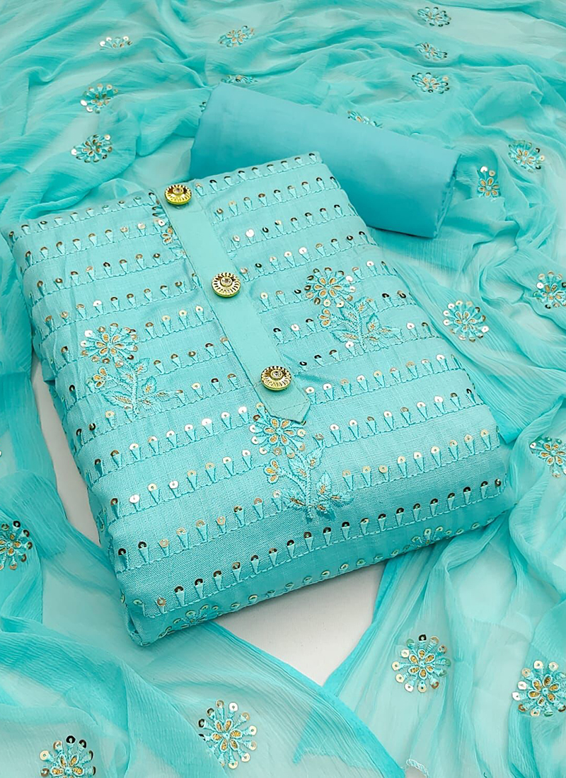 white christmas dresses Sky Blue Base Multi Floral Cotton Kota Doria Embroidery Dress Material –  Kotadoriaworld main image 1