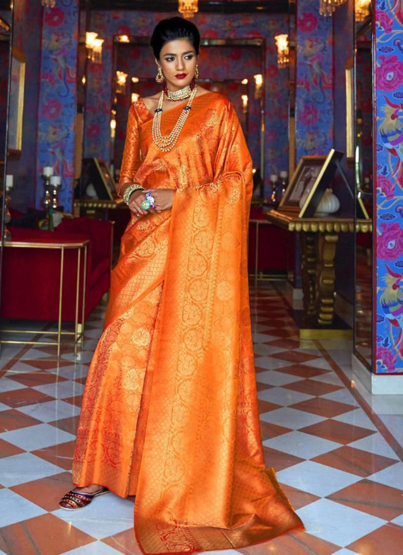 Orange colour wedding silk sarees hotsell