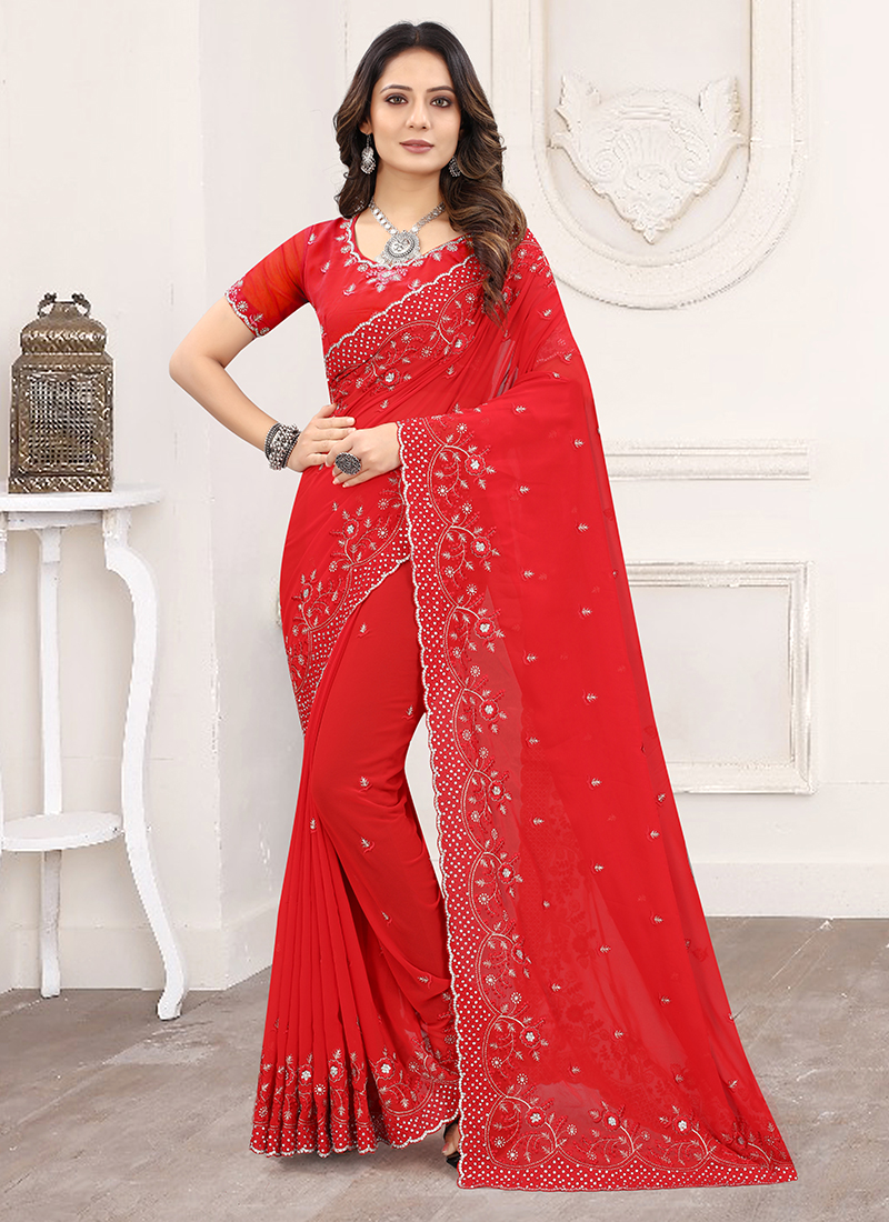 Red Color Pure Banarasi Handloom Khaddi Georgette Saree- Meenakari – Truth  Fab