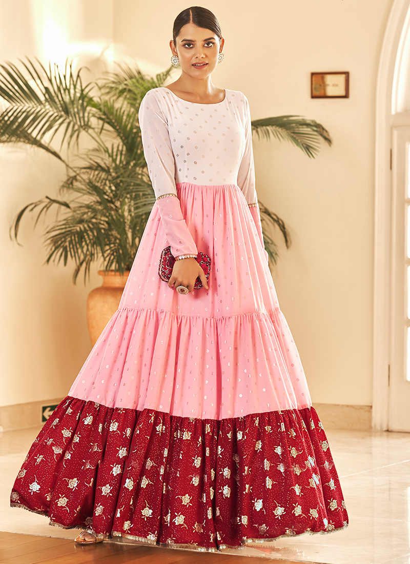 Buy Party Wear Light Pink Foil Printed Work Georgette Gown Online From Surat Wholesale Shop