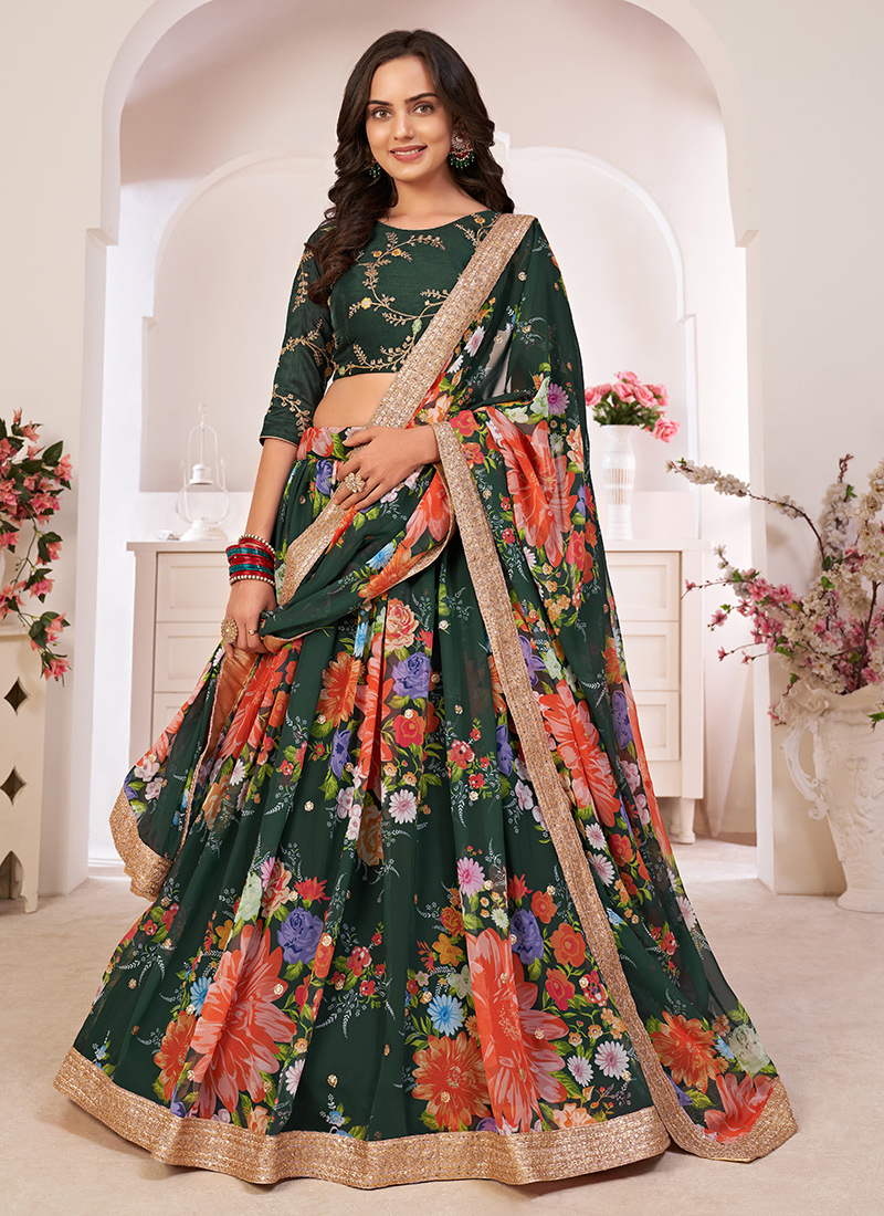 Buy Online Floral Silk Printed Designer Chaniya Choli in Multi Colour :  88502 -
