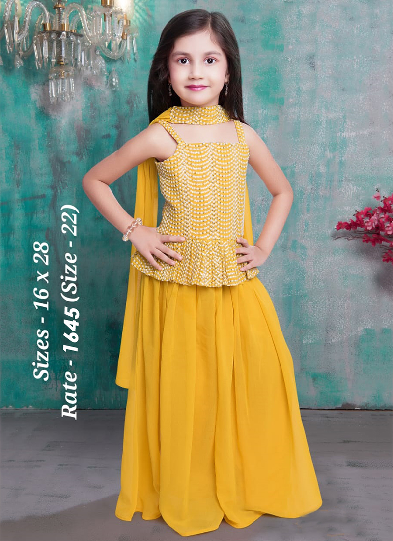 Yellow Party Wear Fancy Crop Top With Palazzo Collection (Set Of ...