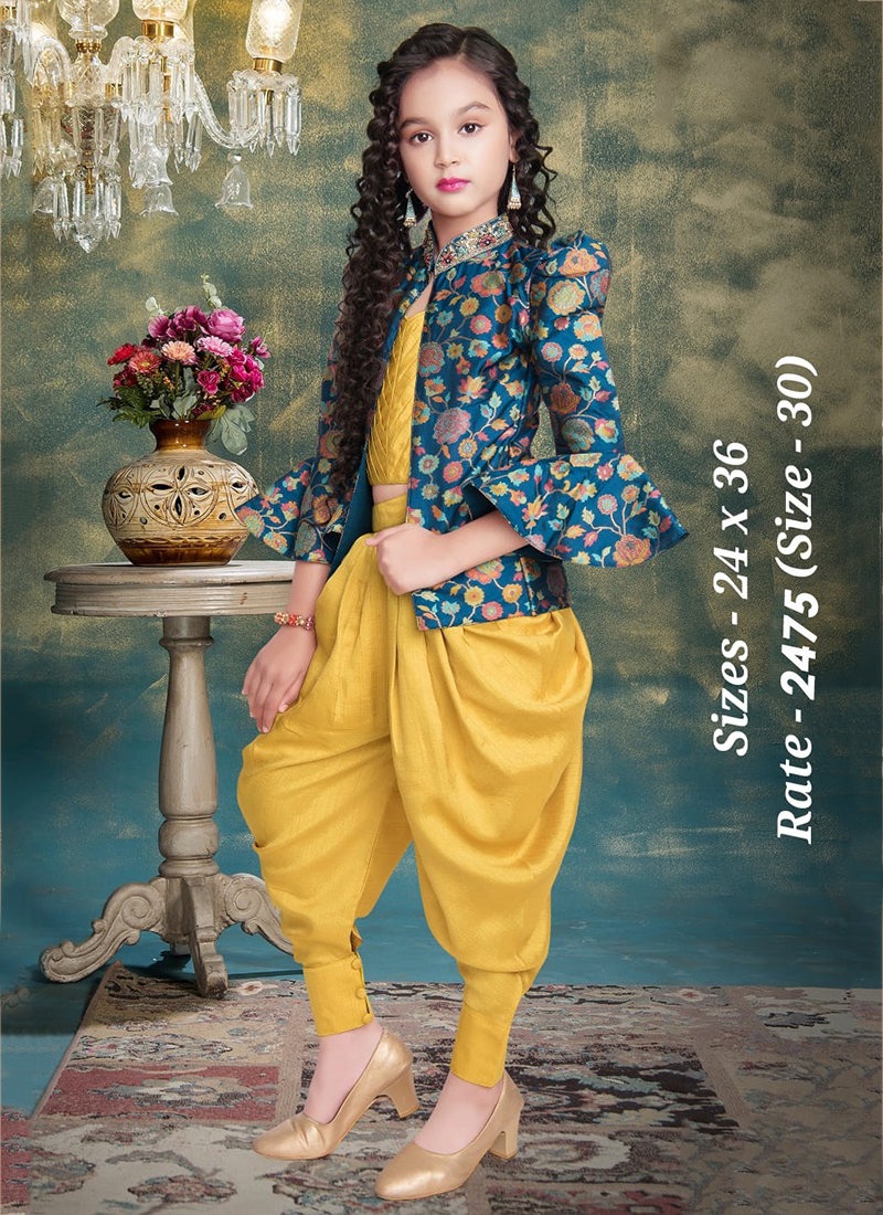 Yellow And Blue Stylish Dhoti With Crop 