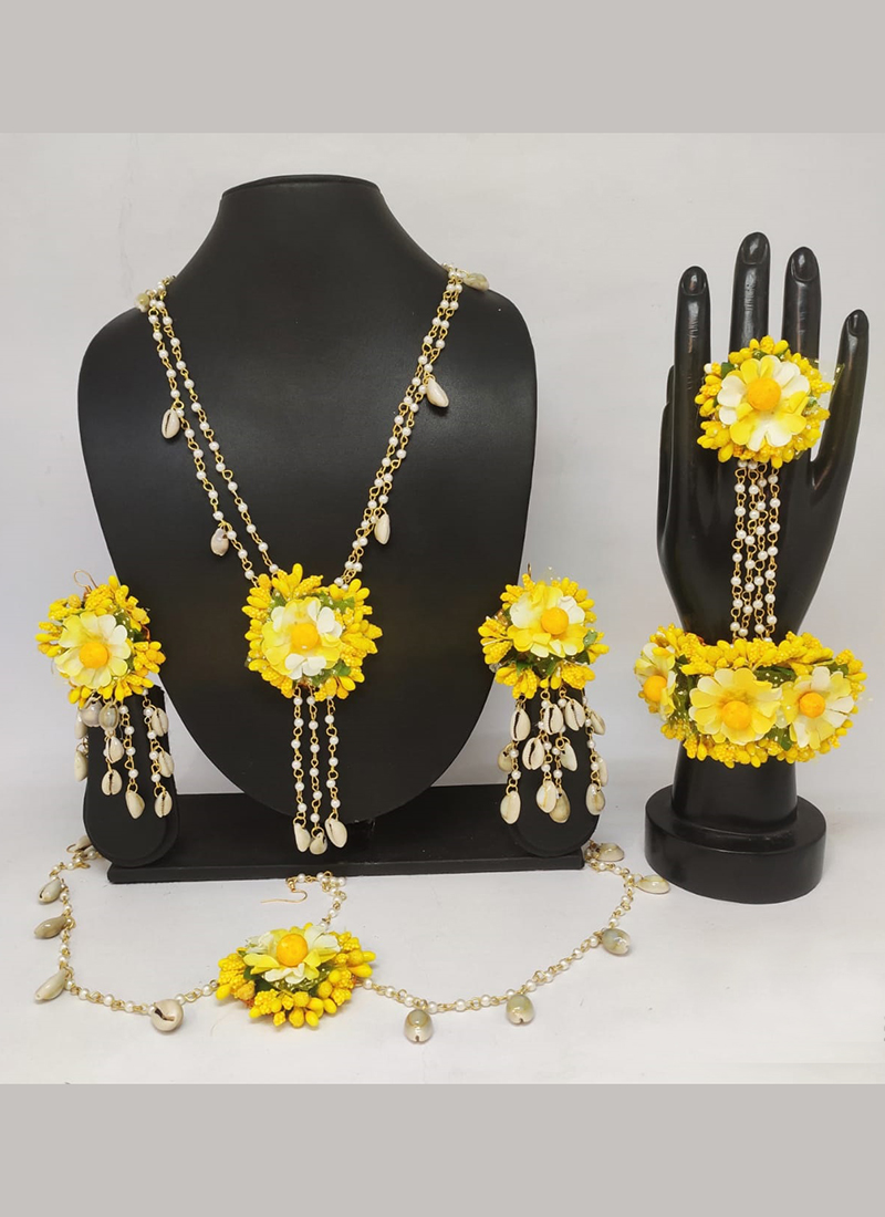 Haldi Wear Online Shopping Yellow And Green Handmade Flower ...