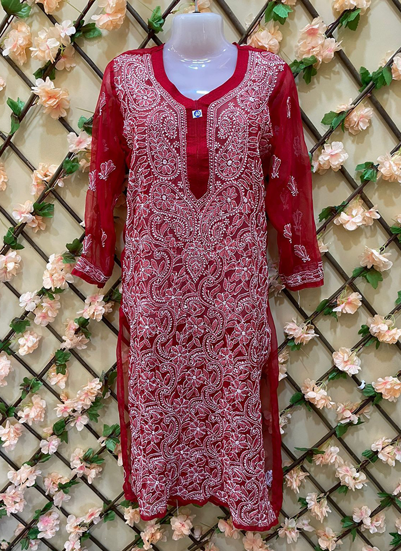 Georgette Lucknowi hand craft chikankari kurti with inner