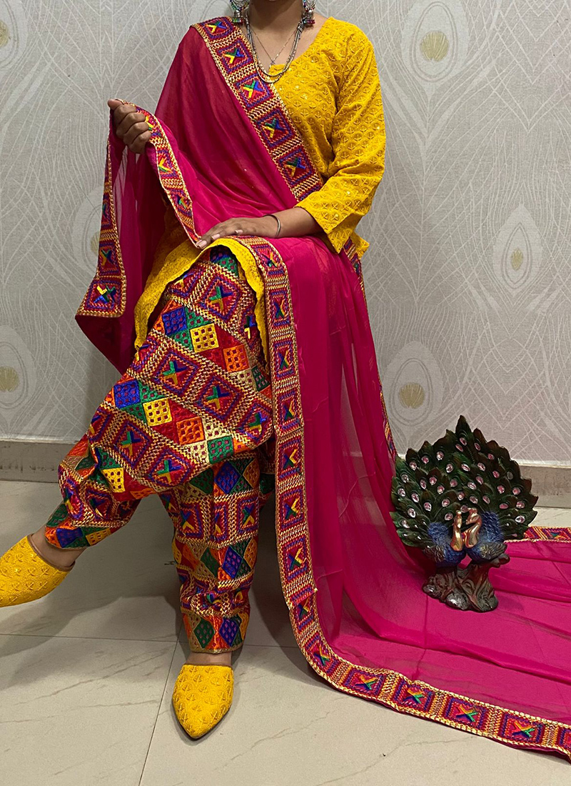 Rani and Yellow Color Combination Koti style Gown :: MY SHOPPY LADIES WEAR