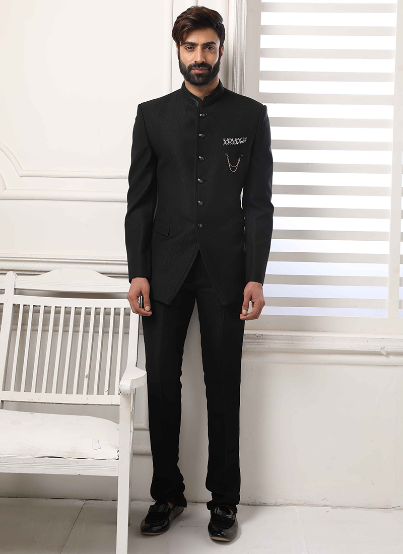 Buy Wedding Wear Black Fancy Work Suiting Jodhpuri Suit Online From ...