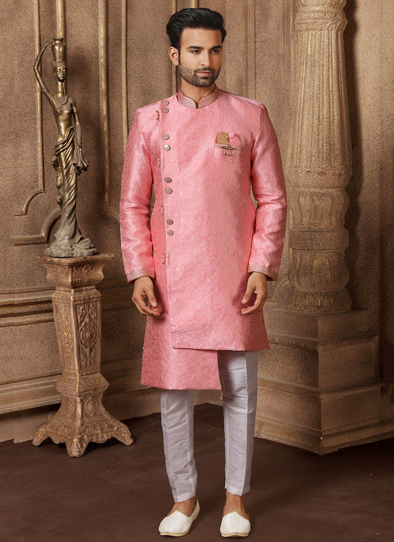 Buy N&V Men's Velvet Solid Straight Traditional Ethnic Wear Indo Western  Dress Set (Pink, M) at Amazon.in