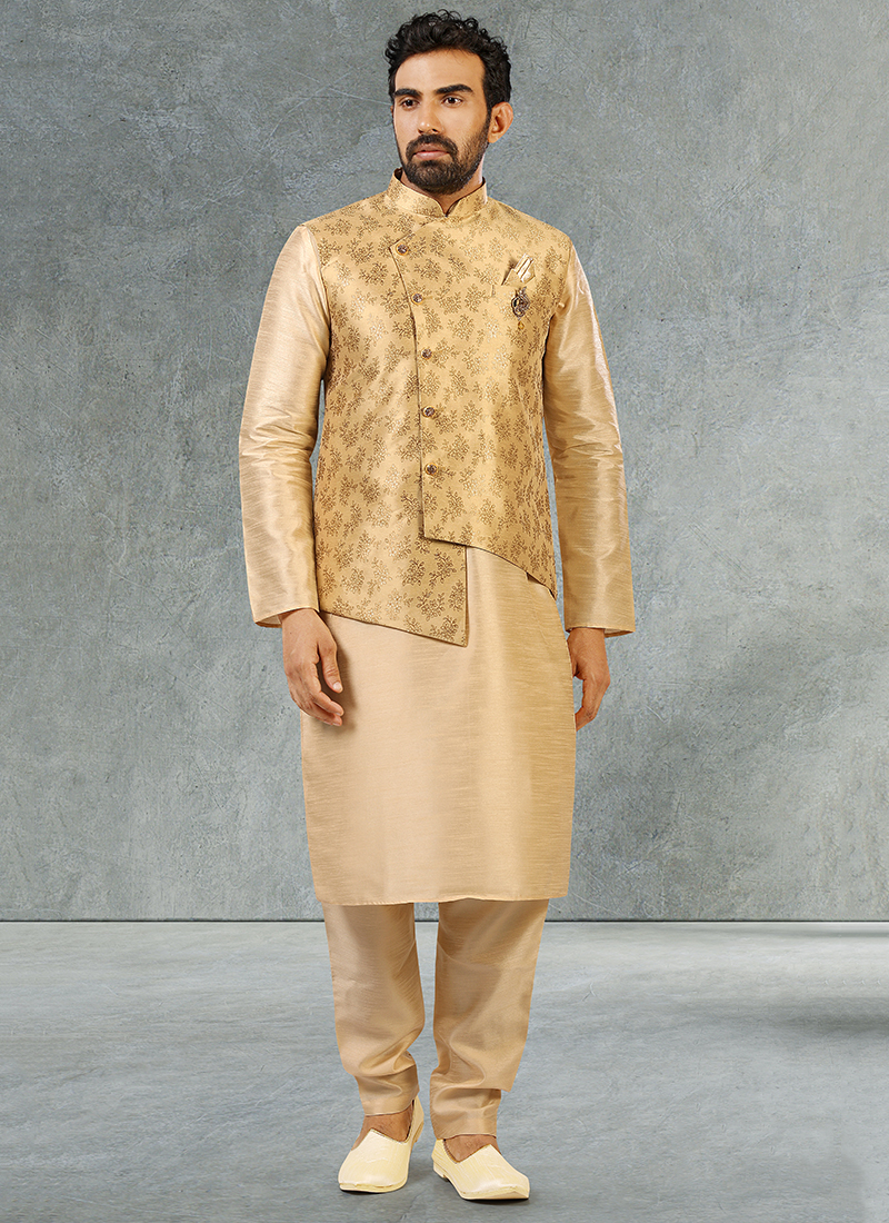 Men's Woven Design Nehru Jacket and Kurta Pyjama Set – Jompers