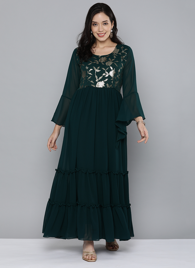 Merico Facny Embroidery And Sequins Work Georgette Gowns Collection Catalog