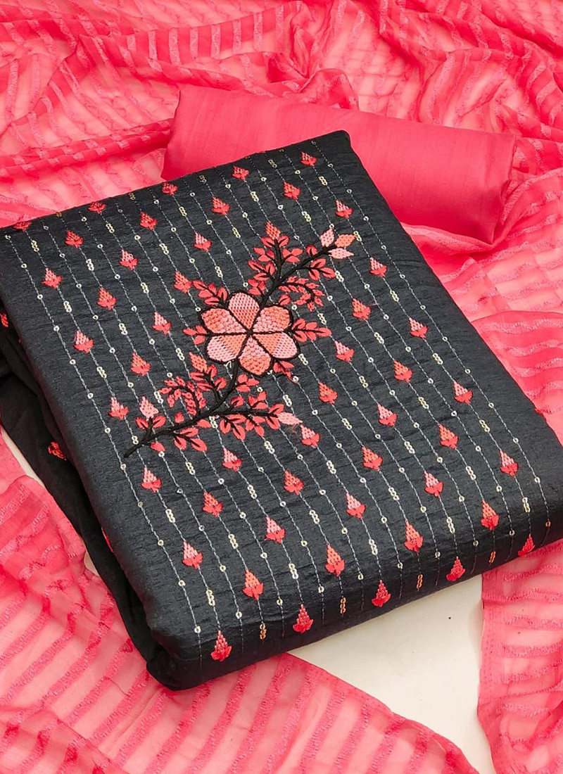fancy cotton dress material Suryajyoti Khanak Advance Vol 1 Fancy Jam Satin Embroidery Dress Material Collection