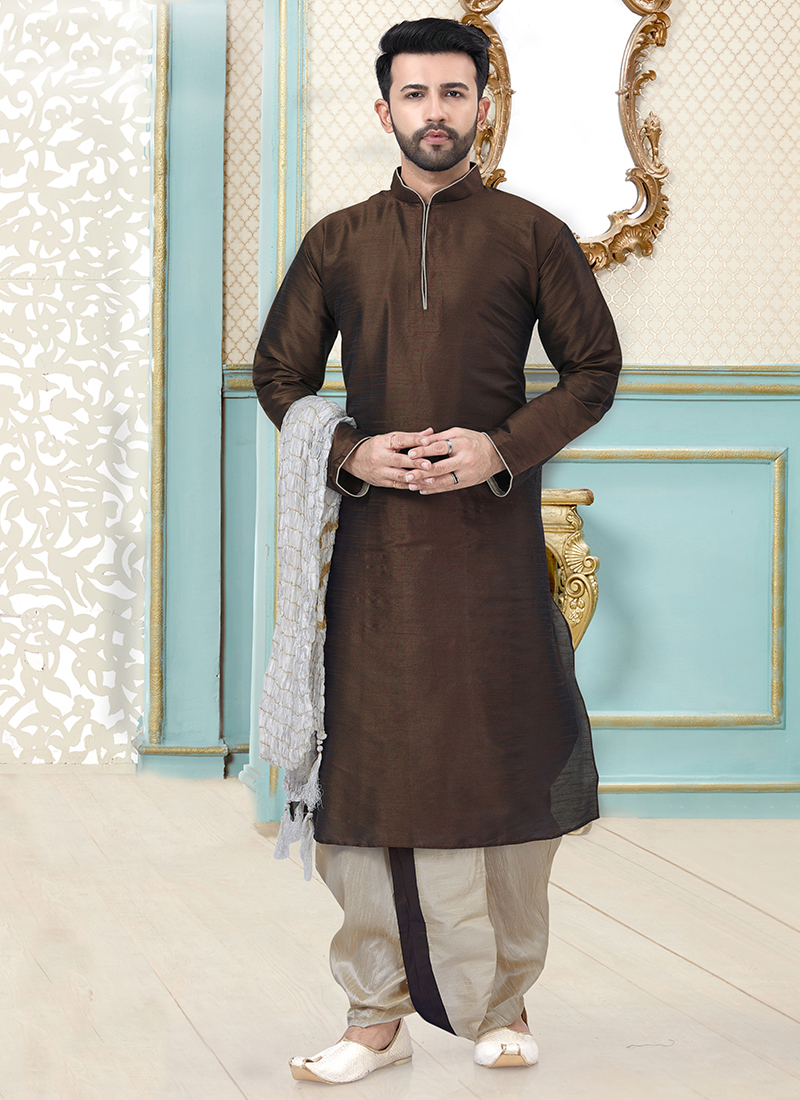 New Designer Dhupion Silk Readymade Mens Kurta With Dhotis Collection ...