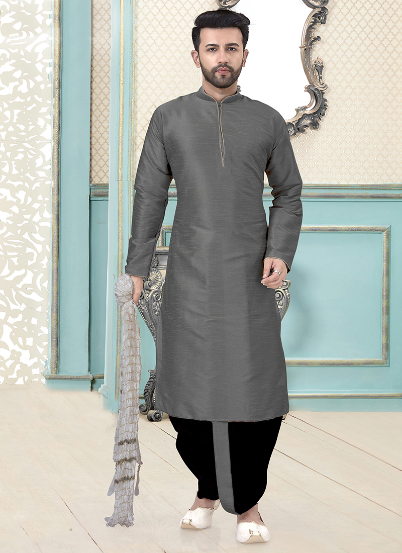 Gray Kurta Dhupion Art Silk Dhoti main image 1