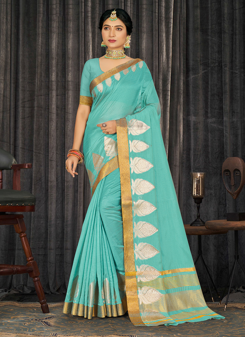 Aura Of Pure Khadi Cotton (Favourite Sky blue Color) Saree – Monamaar