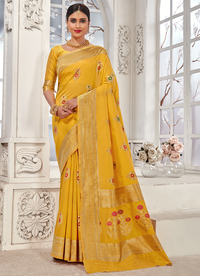 Yellow Colour Linen Saree Online 2021 | Linen Silk Saree with Price