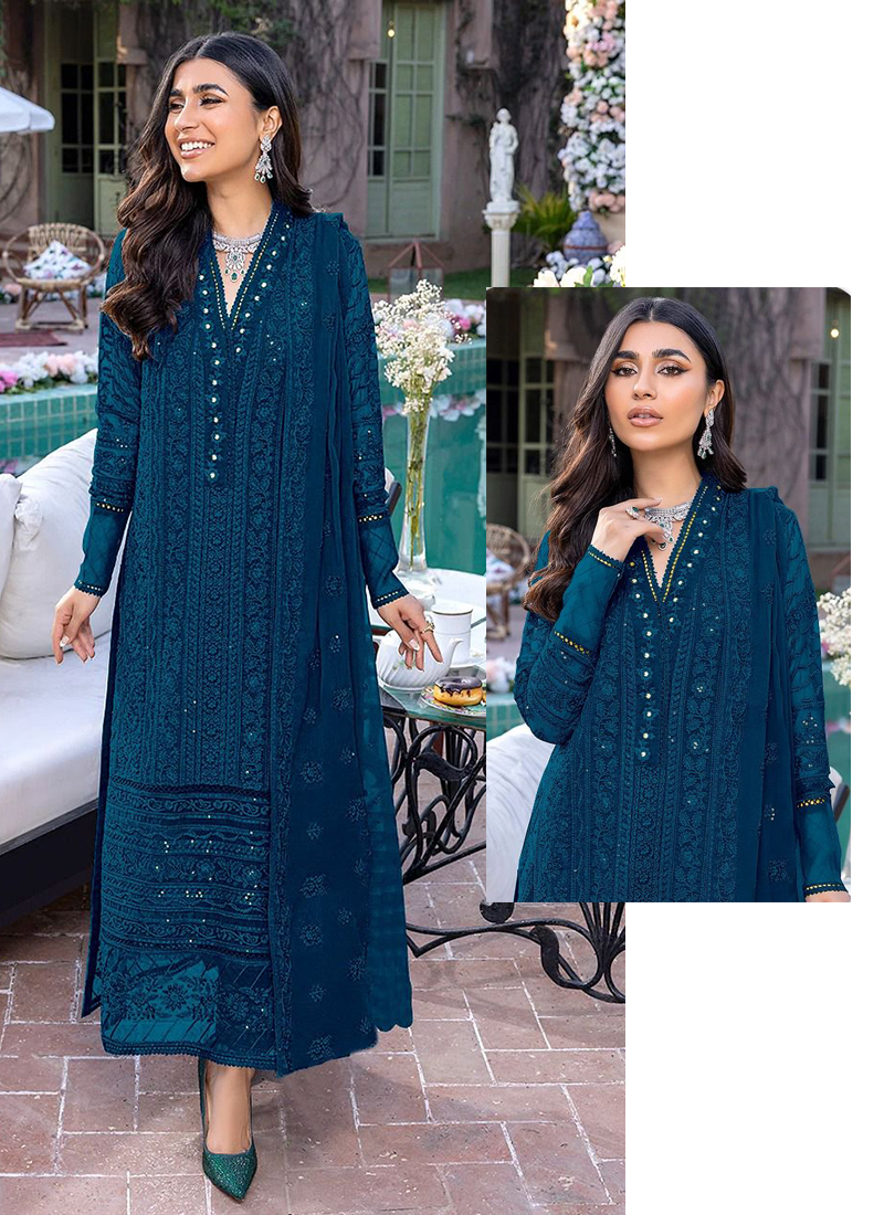 Buy Party Wear Blue Embroidery Work Georgette Pakistani Suit ...