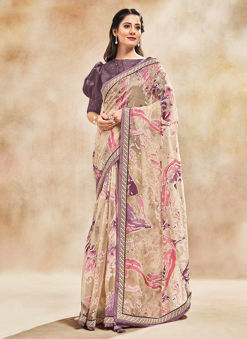 Reception%20Wear%20Cream%20Embroidery%20Work%20Fancy%20Saree AMORIS 42014