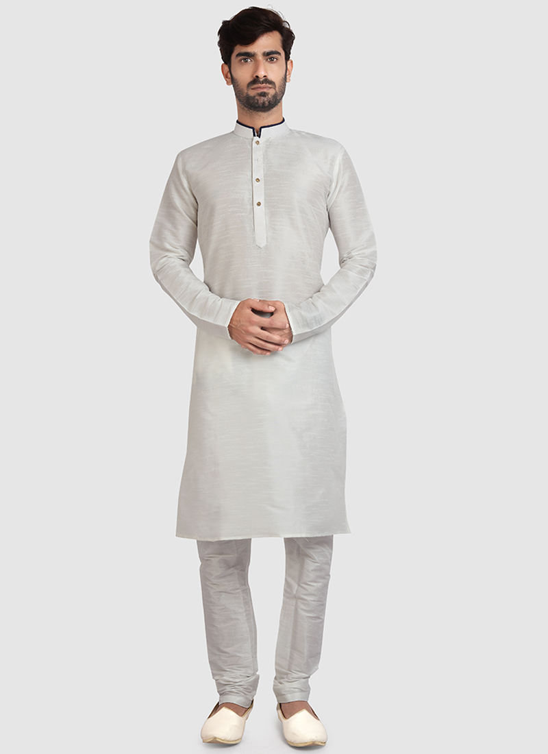 Buy Traditional Wear Off white Plain Art Silk Kurta Pajama Online