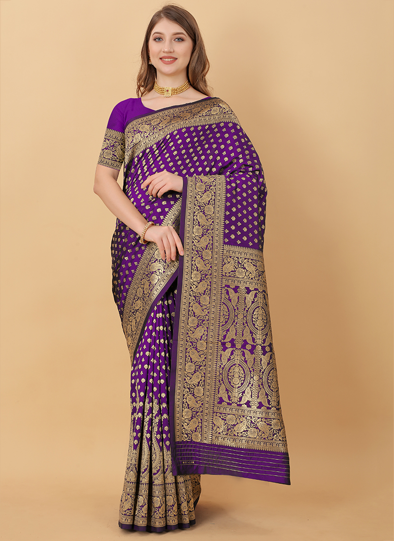 Buy Fascinating Purple Woven Silk Wedding Wear Saree - Zeel Clothing