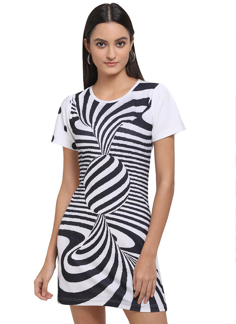 Buy Regular Wear White Digital Printed Work Lycra Dress Online From