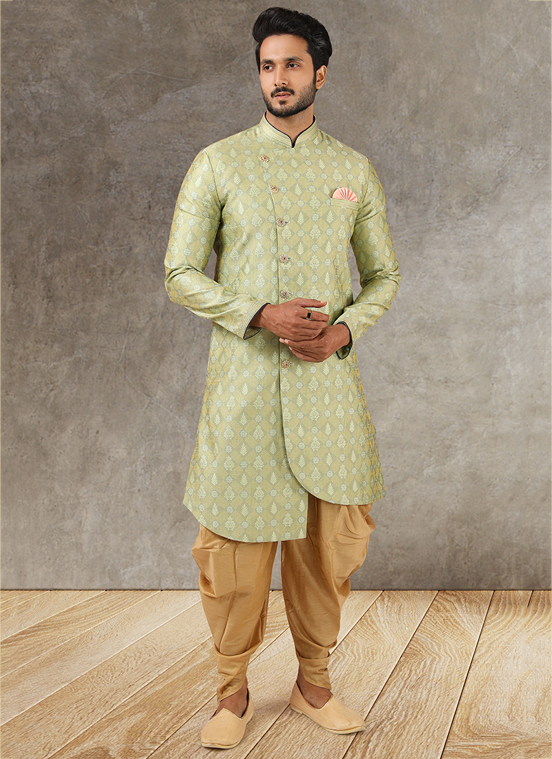 Grey Indo style kurta Jacquard Silk  Peshawari