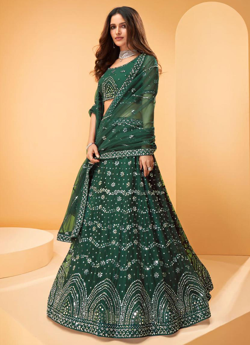 Buy Wedding Wear Green Zarkan Work Net Lehenga Choli Online From Surat  Wholesale Shop.