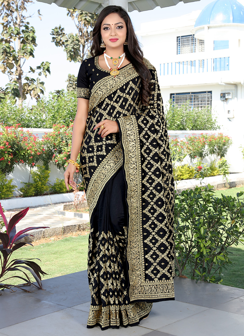 Black Colour Kanchipuram Silk Saree,bollywood Style Saree,party Wear Saree,wedding  Wear Saree,stunning Look Saree,banarasi Look Saree - Etsy