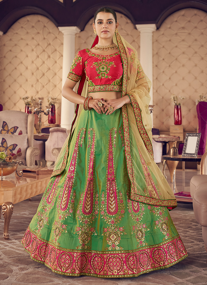 Shaded Green And Pink Designer Lehenga Set