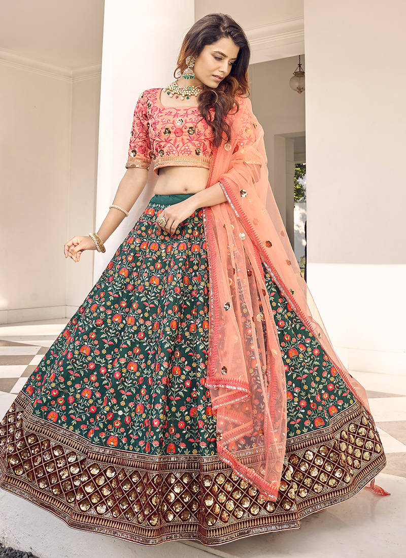 Wedding Wear Orange Thread Work Art Silk Lehenga Choli guldasta11 1917