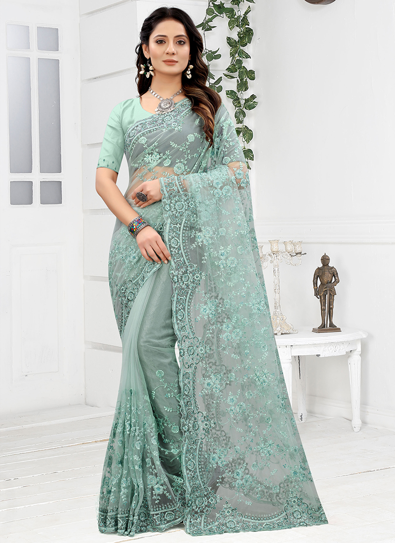 Sky-Blue Bridal Woven Banarasi Silk Saree With Blouse, 56% OFF