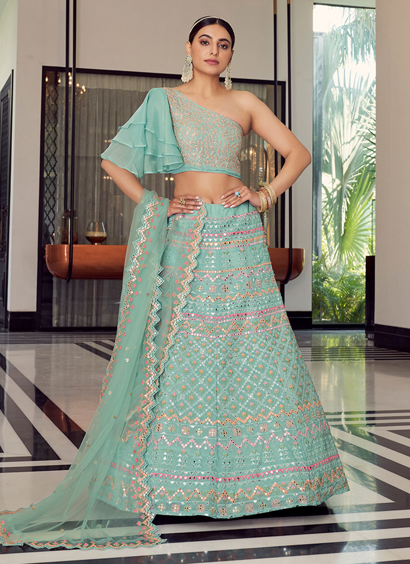 Green Lucknowi Chikankari Gota Patti Lehenga with Hot Pink Dupatta –  Dress365days