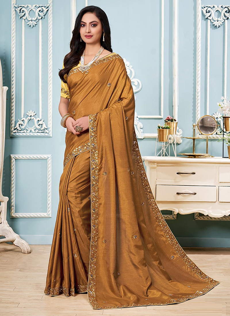Buy Brown Zari Woven Silk Saree With Blouse Online At Zeel Clothing