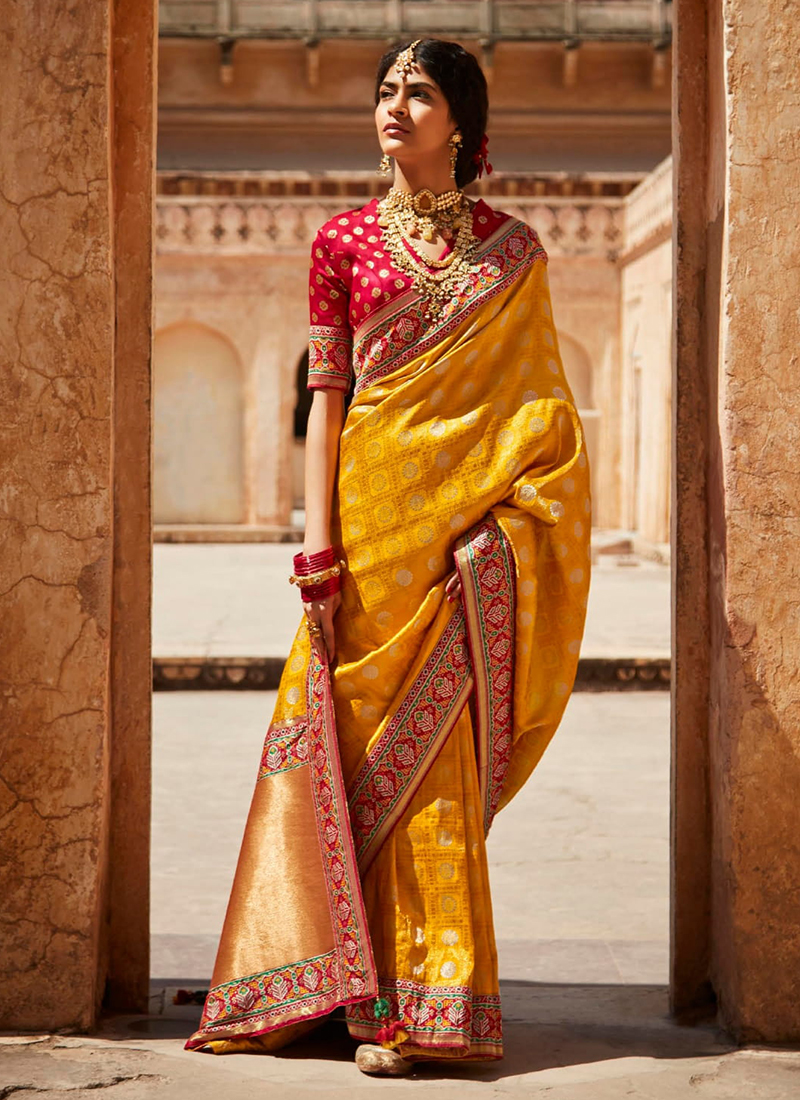 Buy Mimosa kanchipuram Style art silk Saree Color: Mustard Yellow  (4420-2462-2D-MST-RNI) Online at Best Prices in India - JioMart.