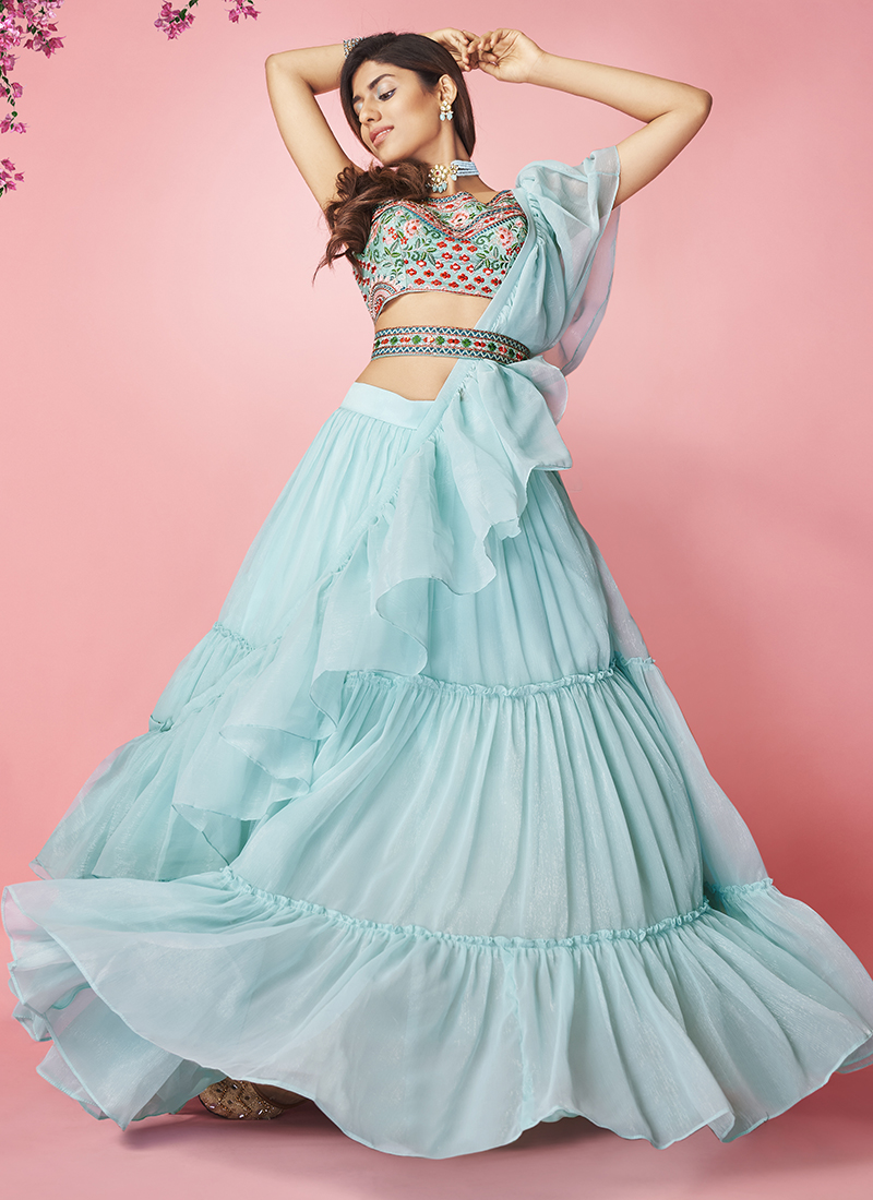 Designer Baby Pink Layered Ruffle Lehenga Choli | Wedding frock designs,  Best prom dresses, Ruffle lehenga