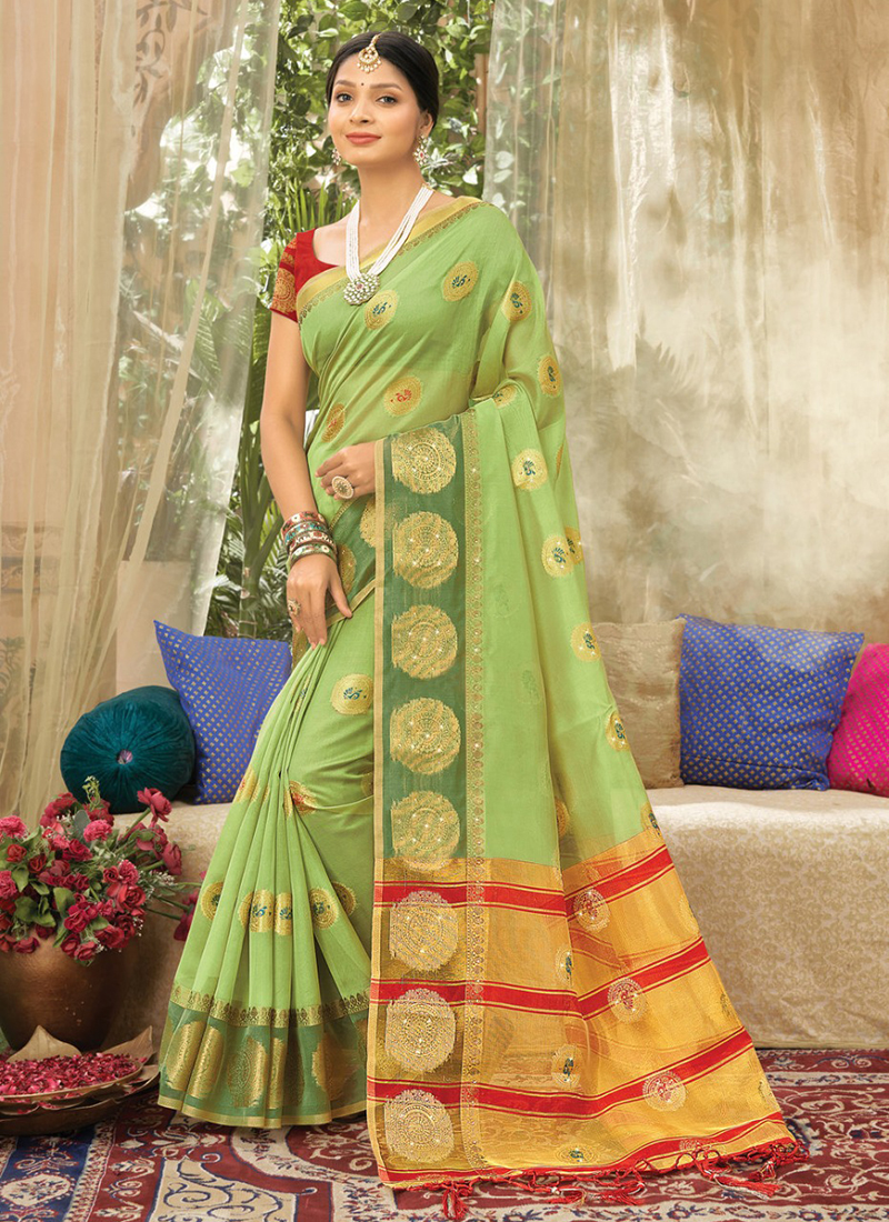 Digital Printed Organza Saree in Light Green : SYC11357