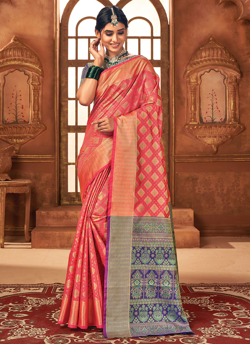 Buy Party Wear Light Pink Patola Work Silk Saree Online From Surat ...