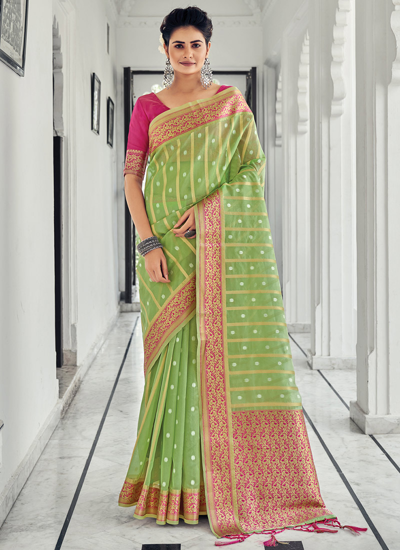 Woven Organza Saree in Light Green : SSF20374