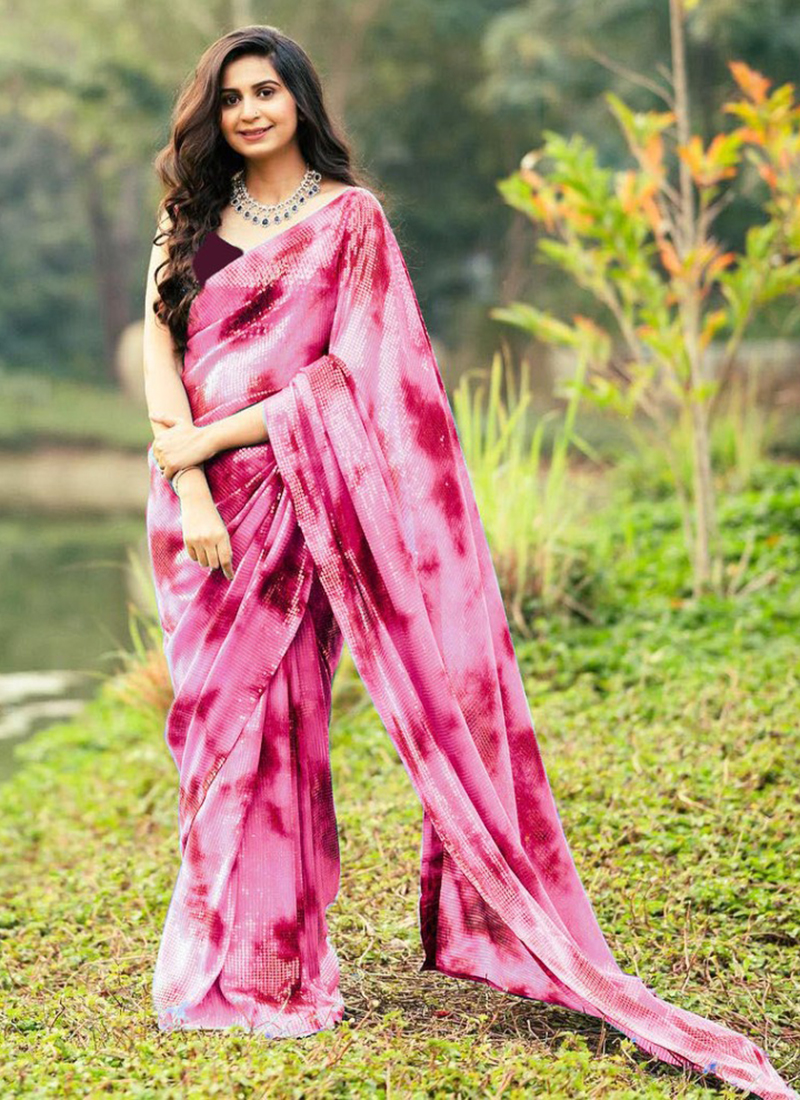 Pink Organza Party Wear Saree 233280